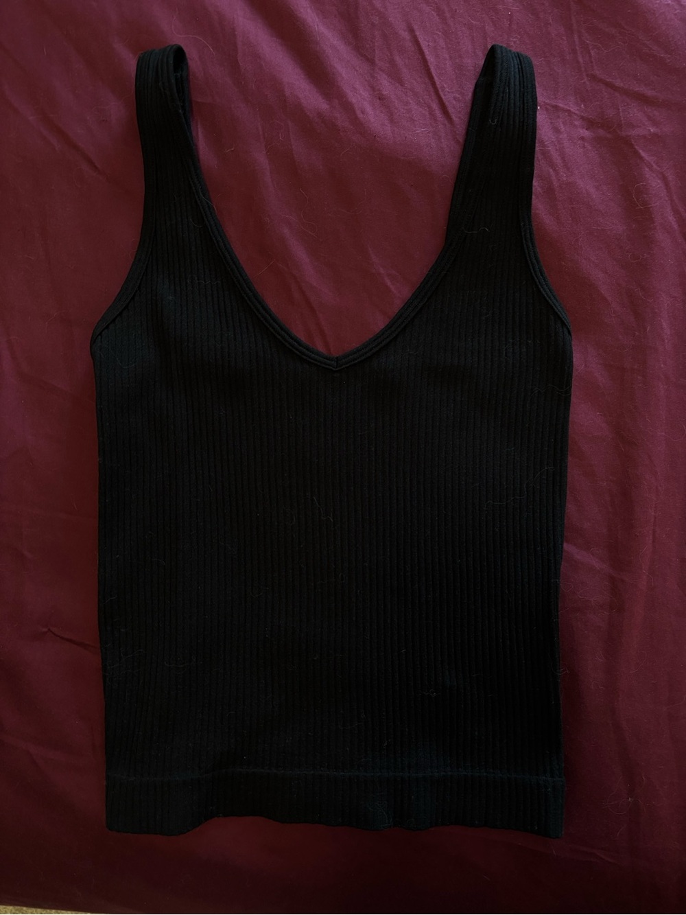 Aura Black Ribbed V-Neck Crop Tank